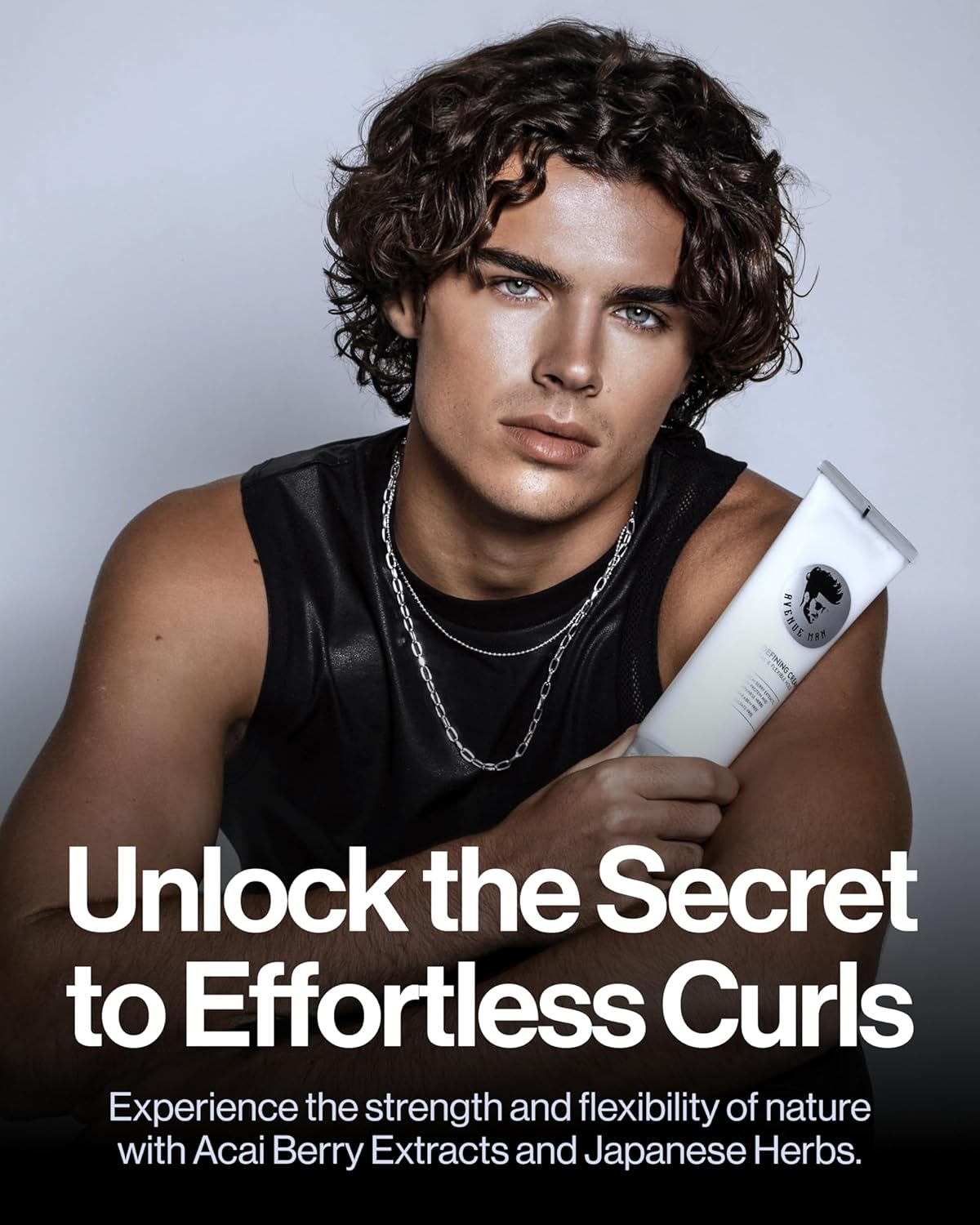 Avenue Man Curl Defining Cream - Improved Formula - Natural & Flexible Hold with Herbal Extracts for All Hair Types - Paraben Free & Sulfate Free