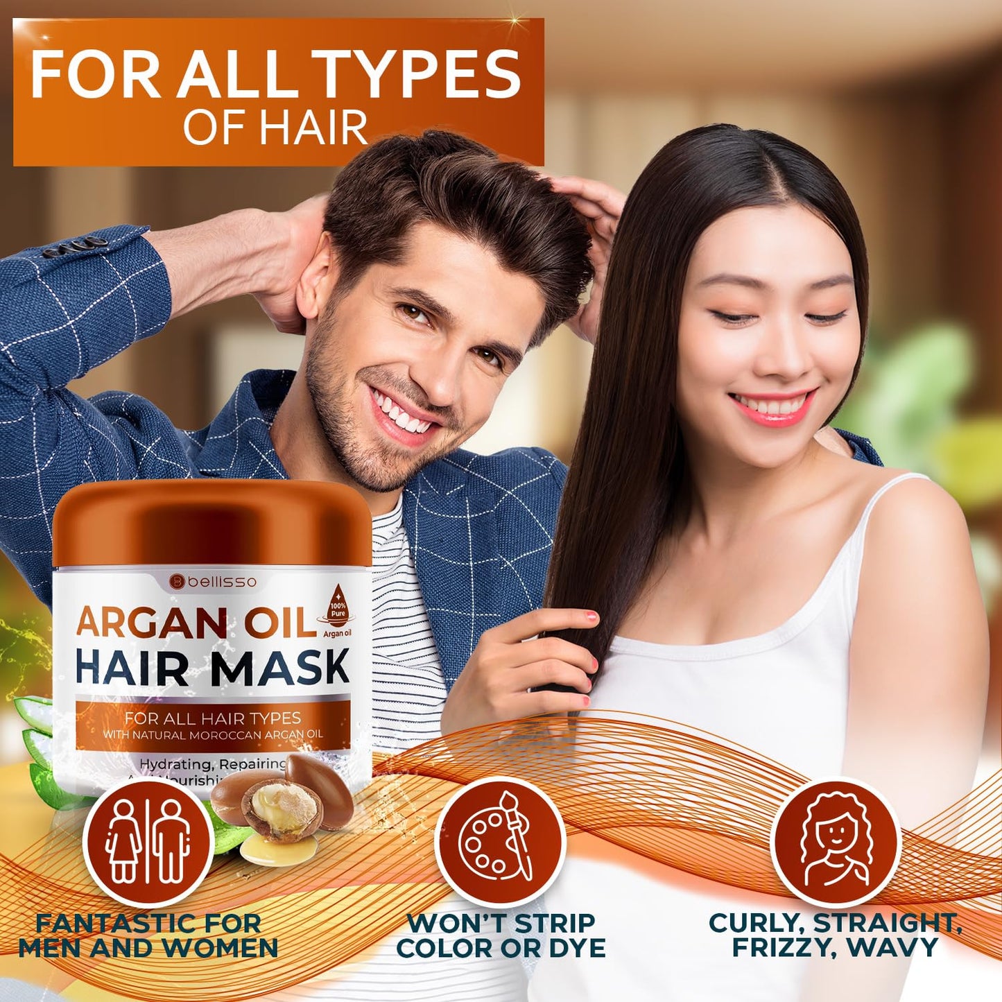 Moroccan Argan Oil Mask - Deep Conditioning Moisturizer for Dry, Extremely Damaged Hair - Hydrating Repair Treatment for Split Ends - With Collagen and Keratin for Curly, Frizzy and Color Treated Hair