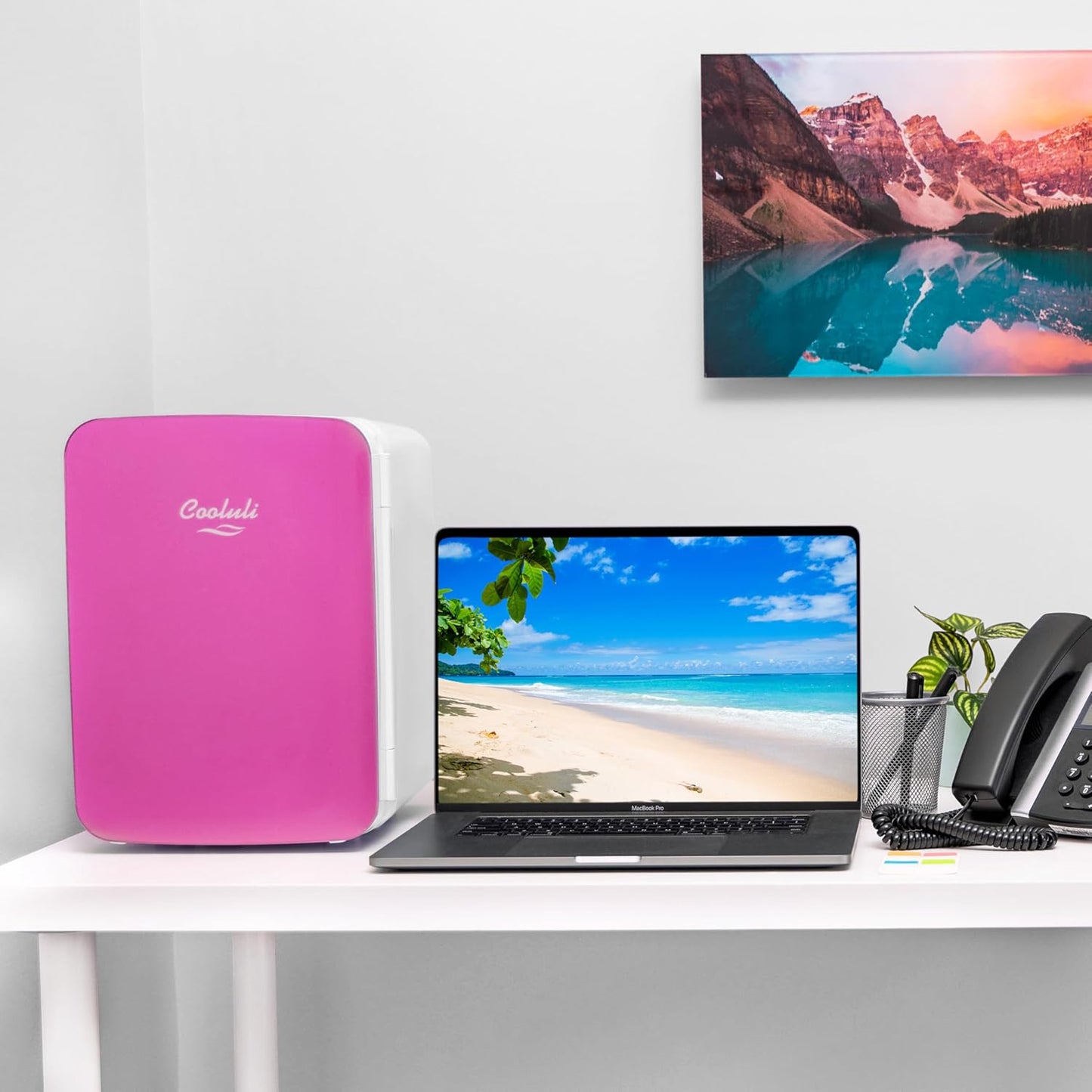 Cooluli 10L Mini Fridge for Bedroom, Car, Office Desk & Dorm - Portable Thermoelectric Cooler & Warmer for Food, Drinks, Skincare - Compact Refrigerator with Glass Front, Pink