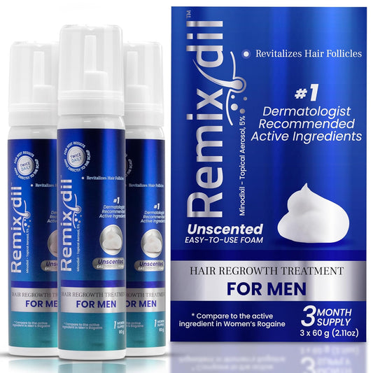 Remixidil Men’s 5% Minoxidil Foam | Hair Regrowth Treatment for Men | Clinically Proven Formula for Hair Loss and Hair Growth | No Scalp Irritation | 3-Month Supply