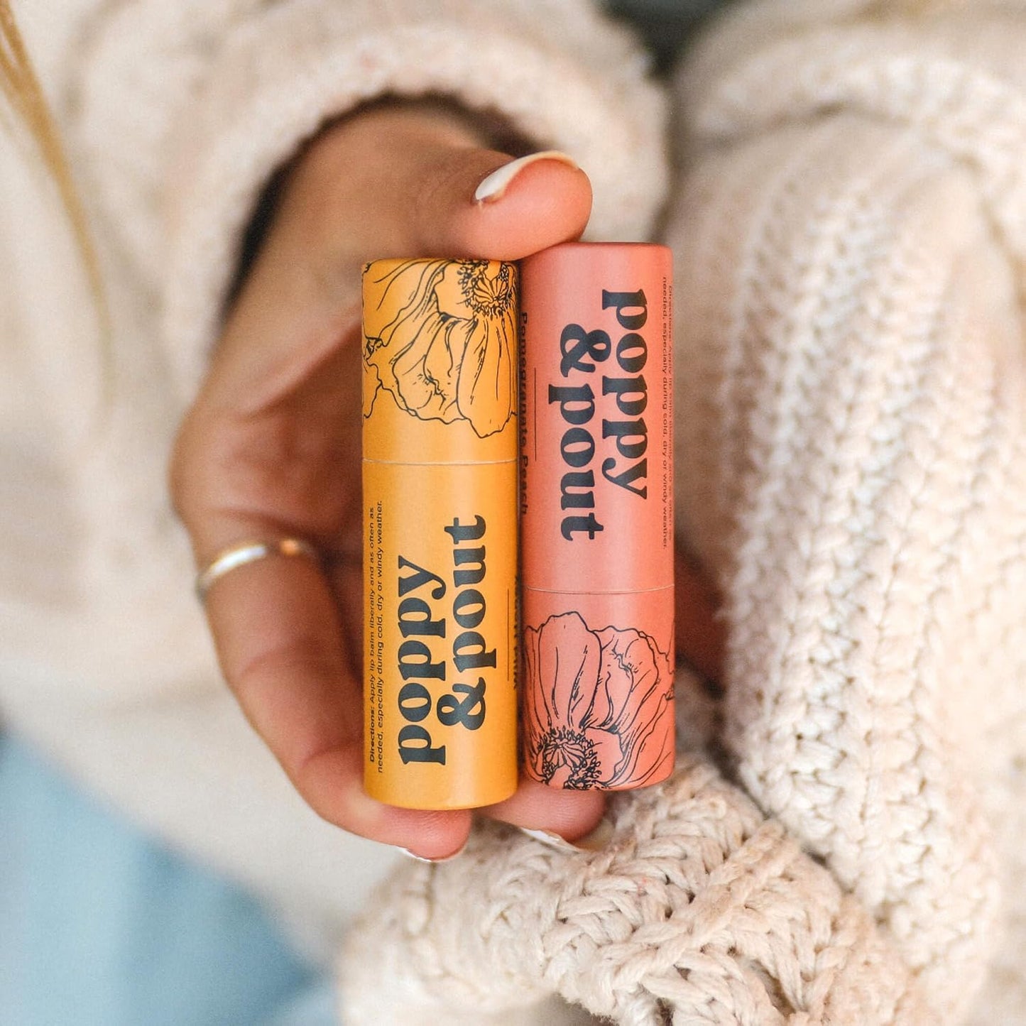 Poppy & Pout Pomegranate Peach Jumbo Lip Balm | All Natural Lip Balms & Moisturizers | Hydrates with Beeswax, Vitamin E, Organic Coconut Oil | Cruelty-Free | Lip Balm in Recyclable Cardboard Tube