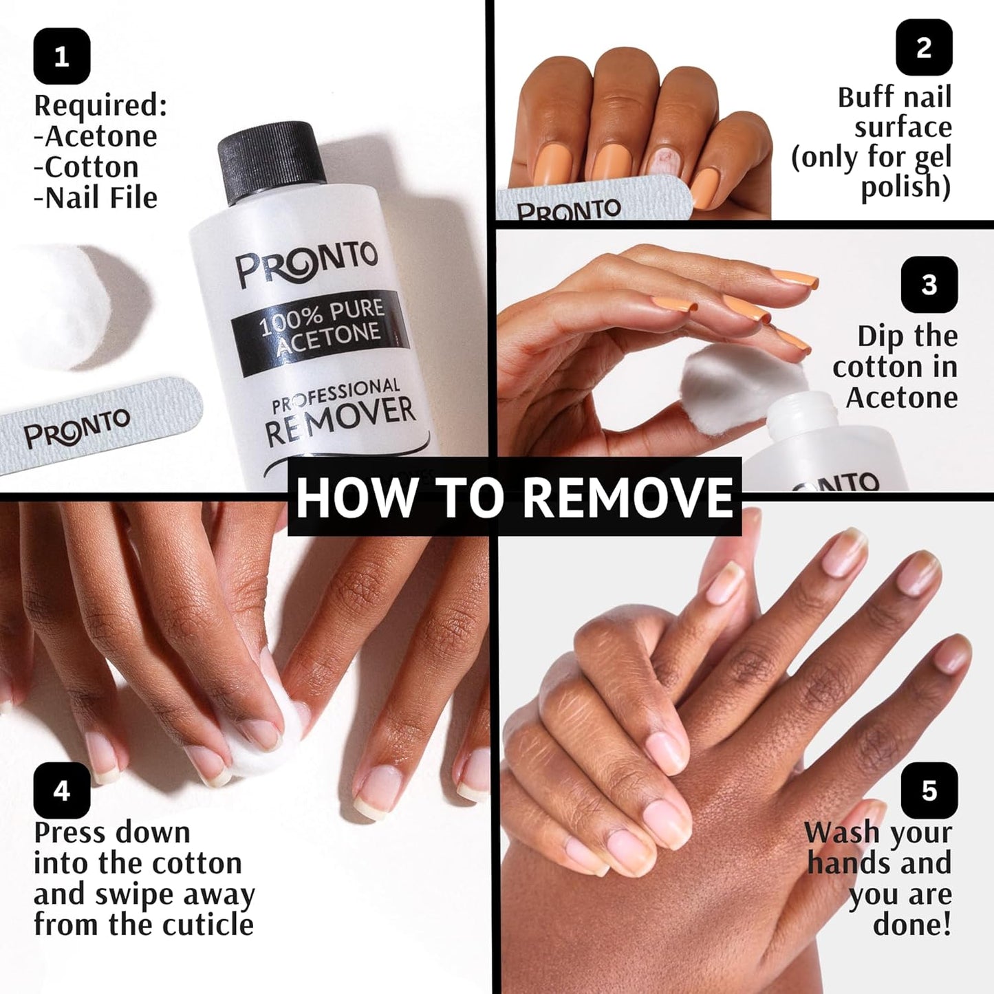 Pronto 100% Acetone Gel Nail Polish Remover - Gel Polish Remover for Nails | Acetone Nail Polish Remover For Nails for Removal of Glue, Gel, Acrylic & Dip | Gel Polish Remover, 8 Fl oz