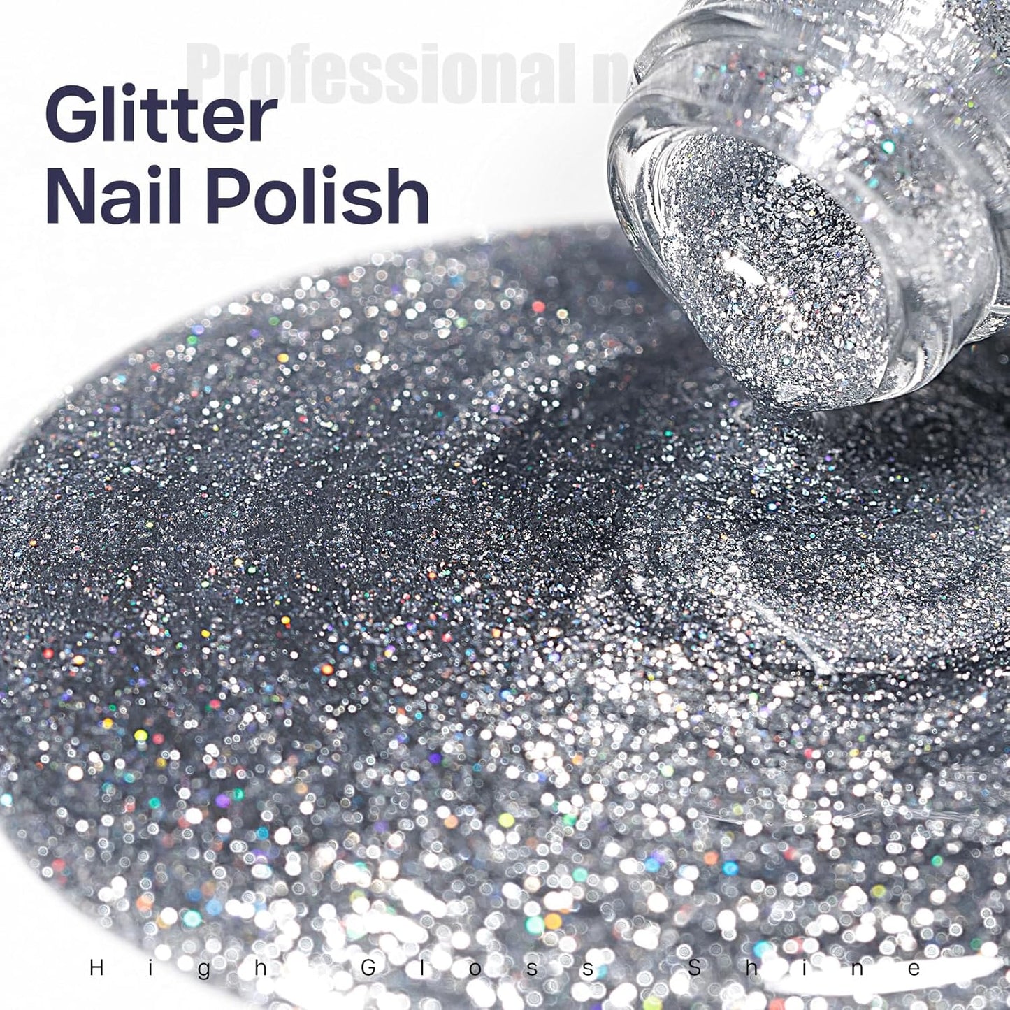 MIZHSE Quick Dry Glitter Silver Nail Polish, Classic Nail Polish Air Dry Fast, 15ml High Glossy Sparkly Shiny Shimmery Nail Art Salon Manicure Home