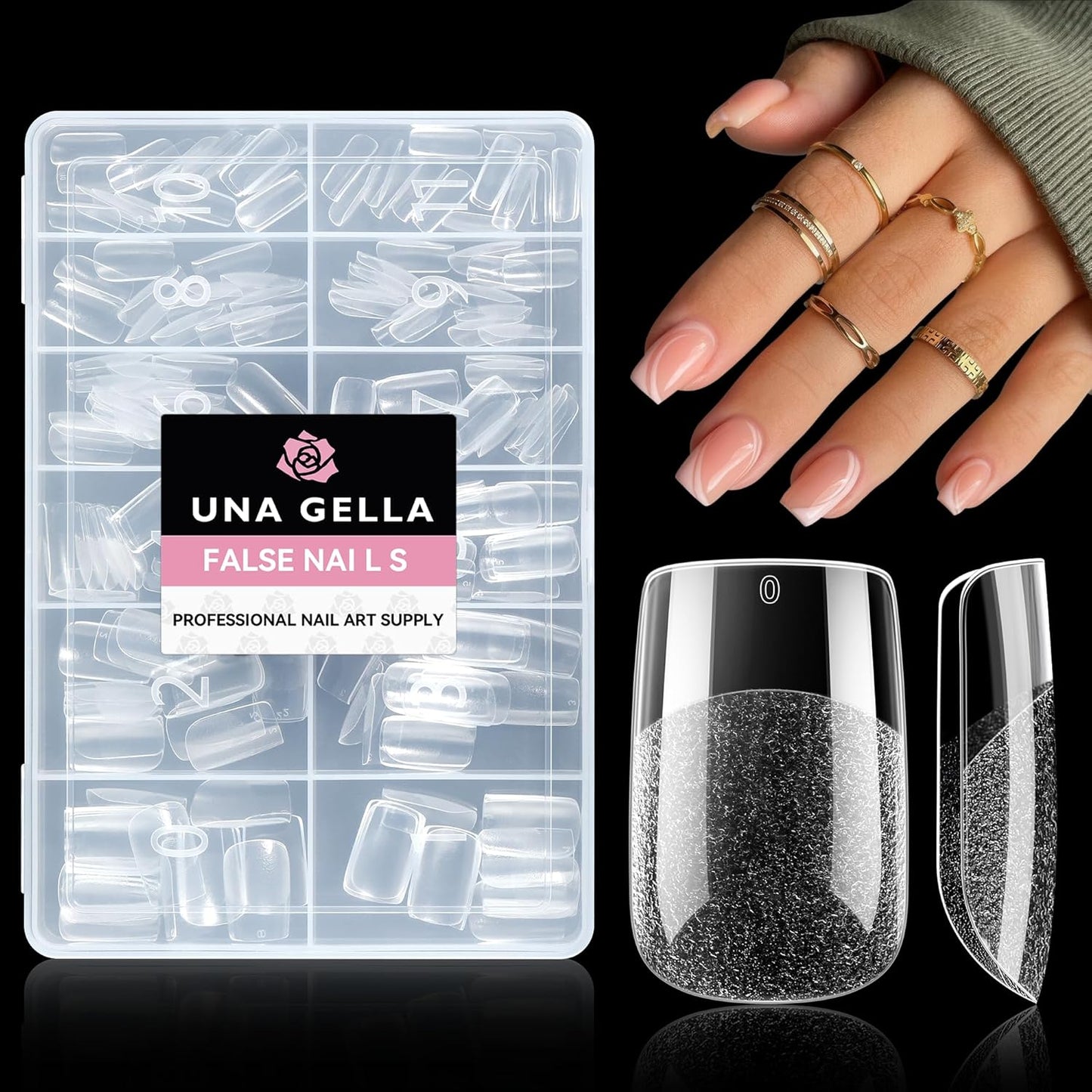 UNA GELLA Short Square Gel Nail Tips 216pcs Short Square Press on Nails Pre-shape Fake Nails for Full Cover Acrylic Nails False Nails For Nail Extension Home DIY Nail Salon 12 Sizes Gelly Tips