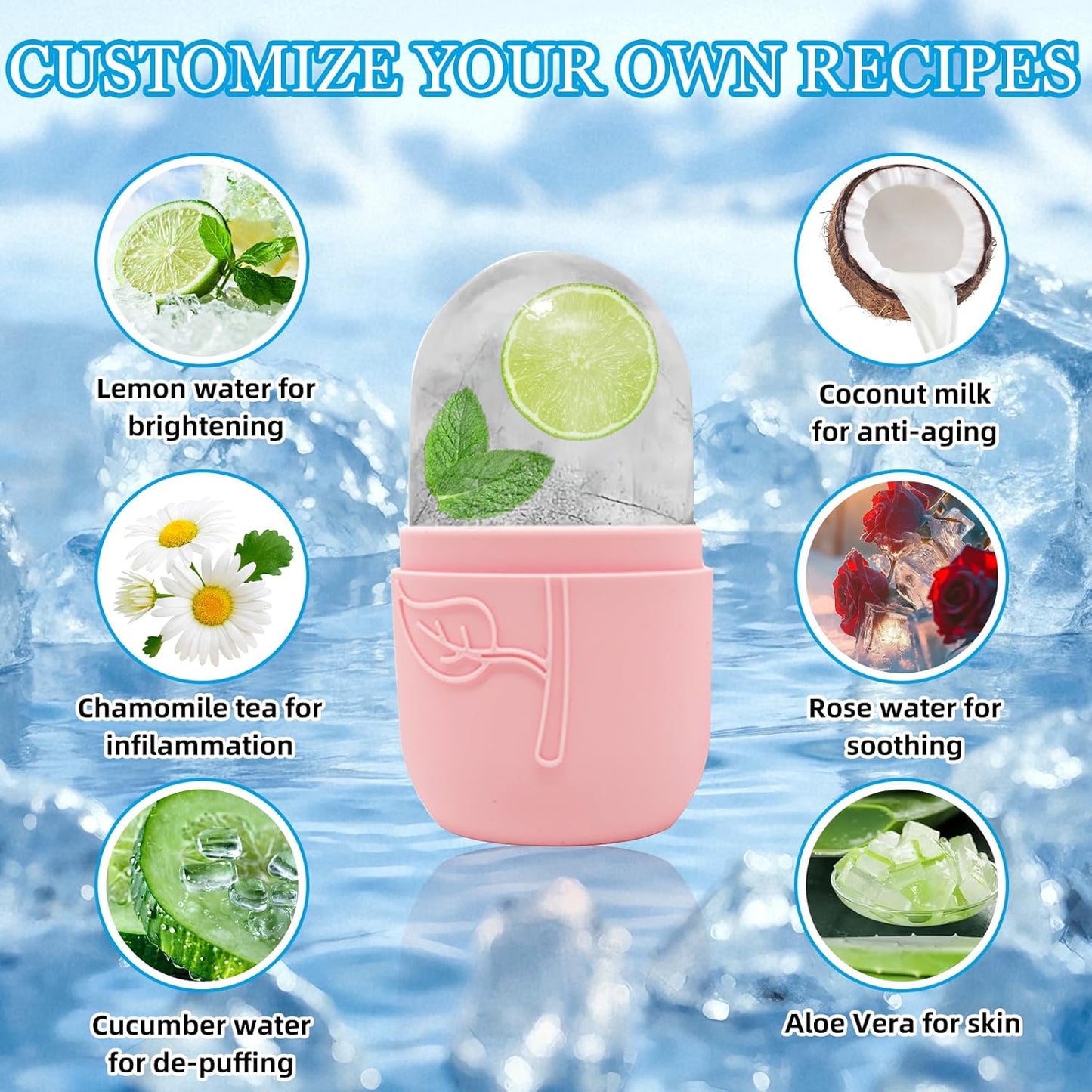 Ice Face Roller Massager for Face, Reusable Silicone Ice Cube Mold, Facial Beauty Ice Roller, Reduce Puffiness and Dark Circles, Minimize Pores & Improve Skin Texture (Purple)