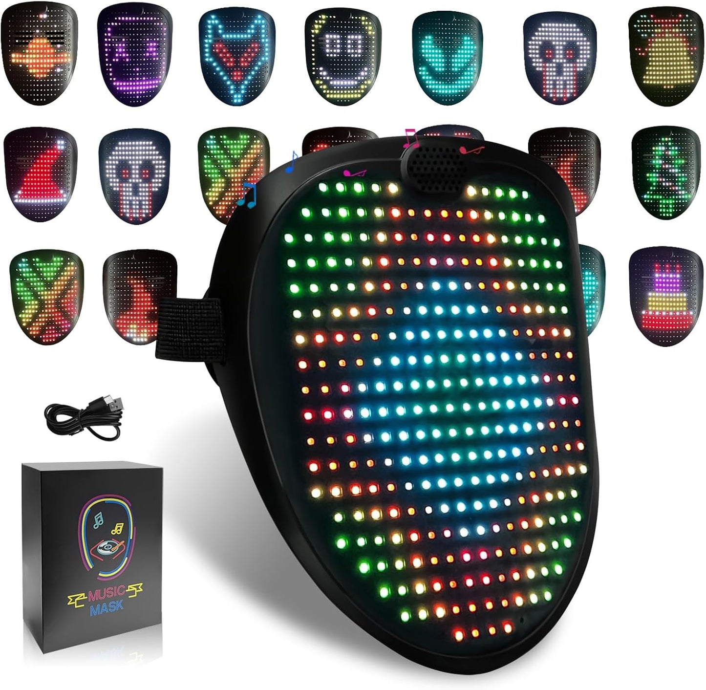 Led Mask with Gesture Sensing, Light up Face Transforming Mask for Halloween Xmas Costume Party
