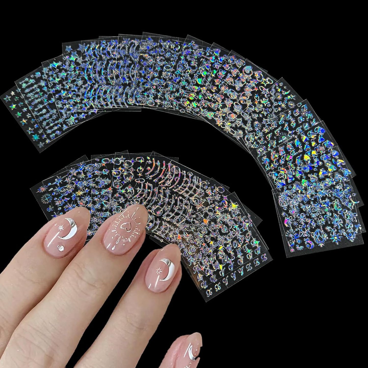 30 Sheets Star Nail Art Stickers Aurora Star Line 3D Self Adhesive Nail Stickers for Nail Art Moon Stars Nail Decals Heart Nail Supplies for Women and Girls Manicure DIY Decoration