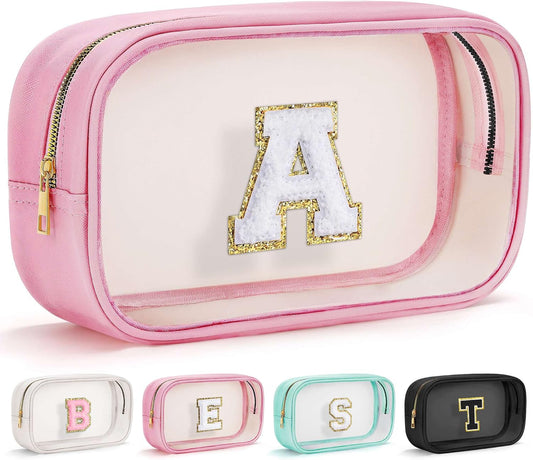 YOOLIFE Graduation Teacher Gifts Initial Clear Makeup Bag Birthday Gift Travel Toiletry Preppy Cosmetic Bags Birthday Gift for Girls Kids Travel Essentials Clear Toiletry Bag A