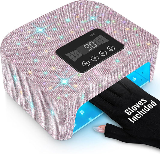 Cordless UV Nail Lamp, Rechargeable UV Light for Gel Nails, LED Nail Lamp with 4 Timer Modes, Gel Nail UV Light Decorate with Sparkling Nail Rhinestones