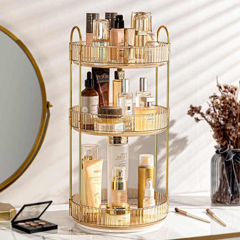 360 Rotating Makeup Organizer - High-Capacity Skincare & Cosmetics Organizer for Vanity, Bathroom or Dresser (3 Tiers, Amber)