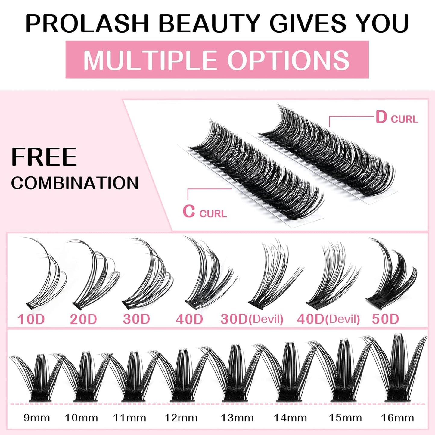 280 Pcs Individual Lashes - 50D-C-9-16mix Wispy Cluster Lashes That Look Like Eyelash Extensions - DIY At Home