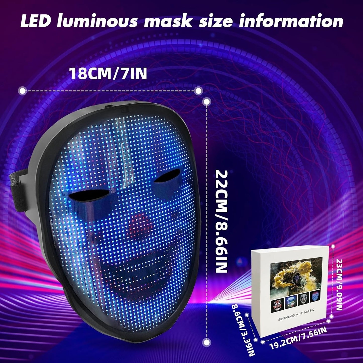 DIY LED Mask with Gesture Sensing - App-Programmable - Perfect for Kids and Teenager for Halloween and Christmas Costume Play Parties