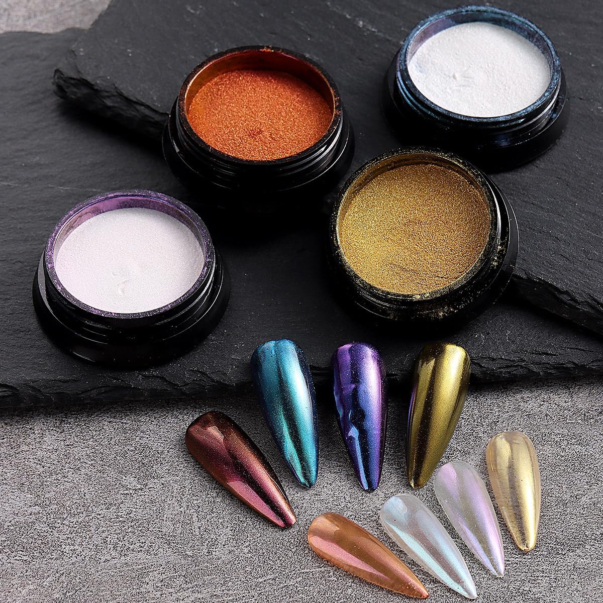 10Pcs Chrome Nail Powder Set, Holographic Unicorn Laser Nail Powder, Aurora Mermaid Iridescent Chameleon Mirror Effect Pigment Glitter Dust for Salon Home Nail Art DIY Decorations