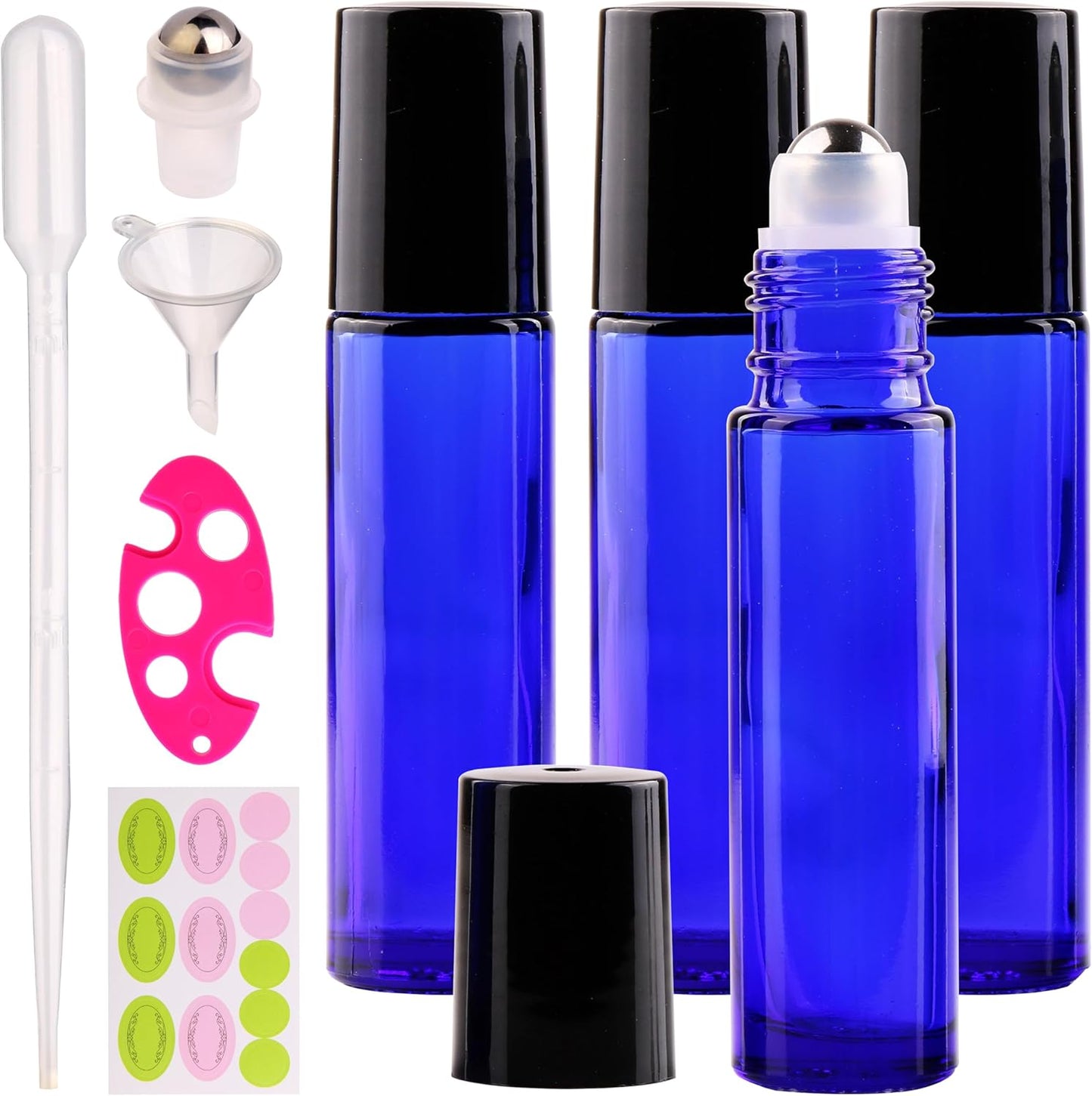 inice 4 Pack Essential Oil Roller Bottles 10ml Cobalt Blue Glass Bottles Stainless Steel Roll On Ball Applicator for Daily Care