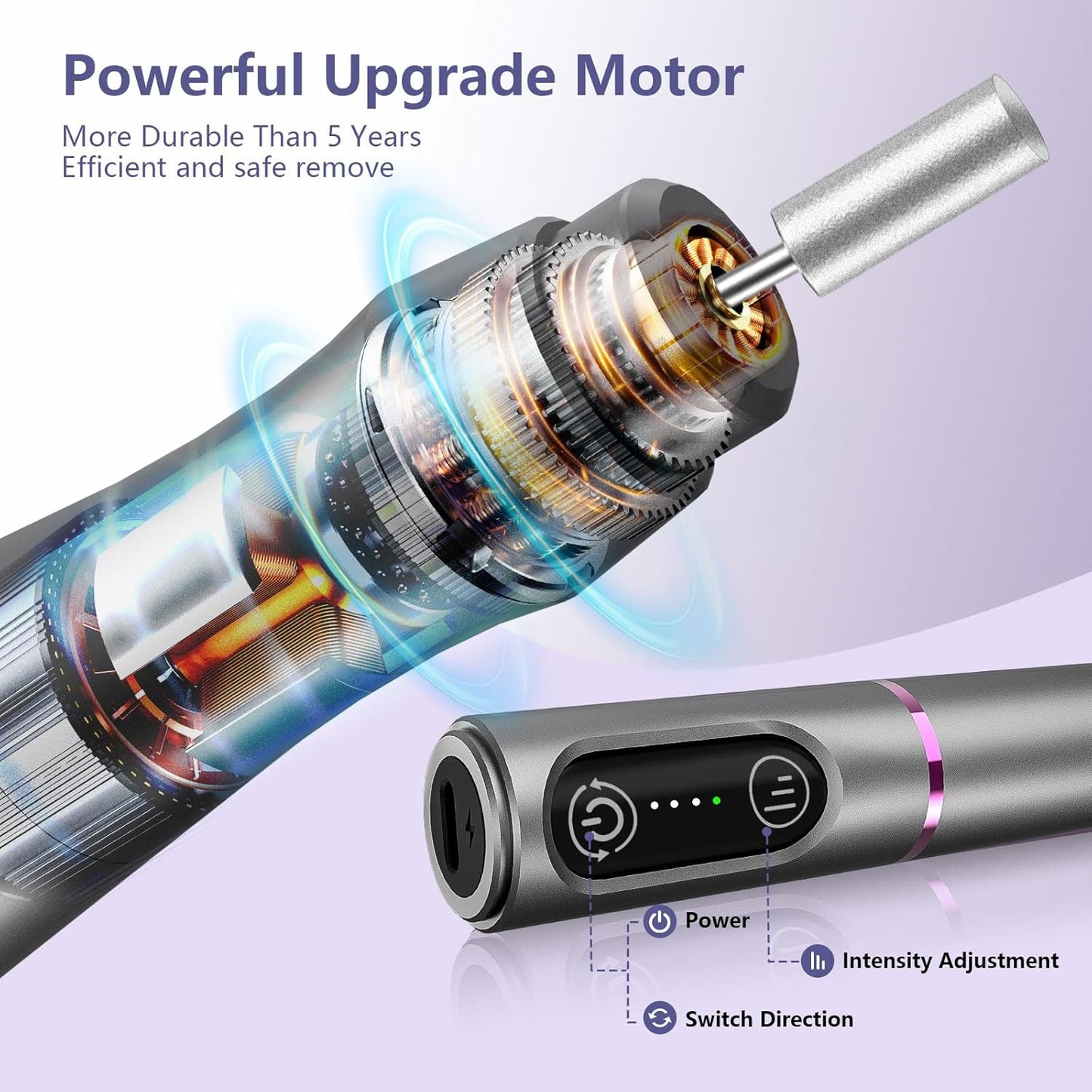 Cordless Nail Drill Electric Rechargeable File Kit, Professional Efile Acrylic Gel Nail Polish Remover Pedicure Manicure Machine Portable Set with 11 Bits 56 Sanding Bands for Salon Home Gray