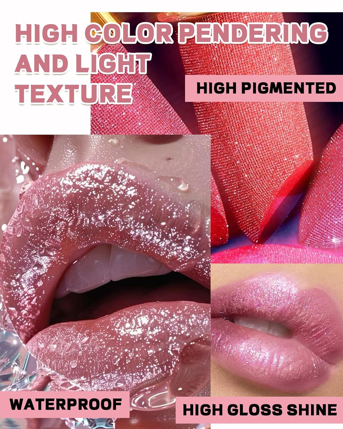 Glitter Metallic Shimmer Lipstick Long Lasting,Glitter Diamond Shine Red Color Matte Lipstick Transfer Proof Non-Stick Lip Gloss Shimmer Highly Pigmented Full Coverage Lip Makeup for Women-06