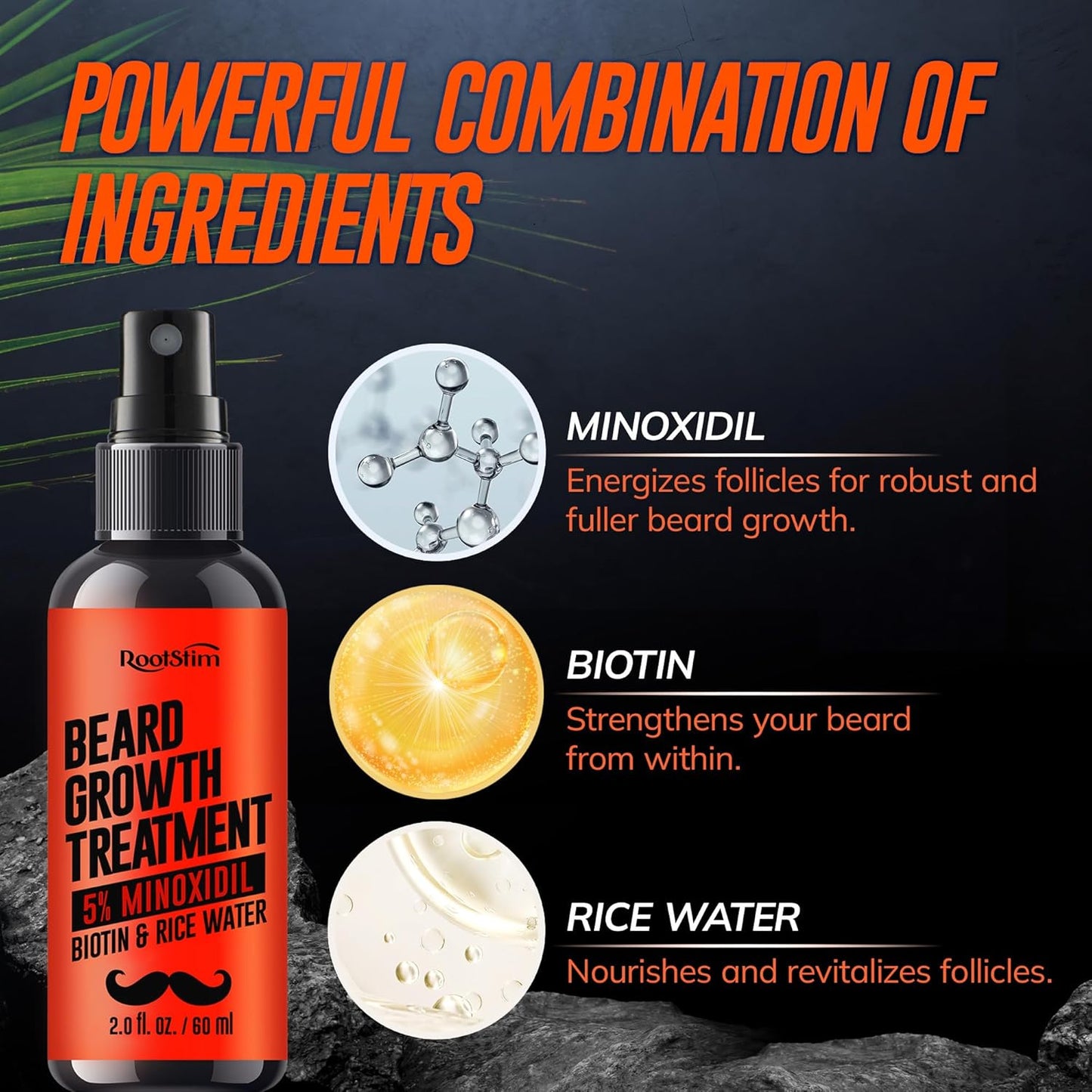 5% Minoxidil Beard Growth Serum for Men: Hair Regrowth Spray with Biotin & Rice Water - Extra Strength Beard Oil for Faster Thicker and Fuller Beard Growth - 2.03 Fl Oz