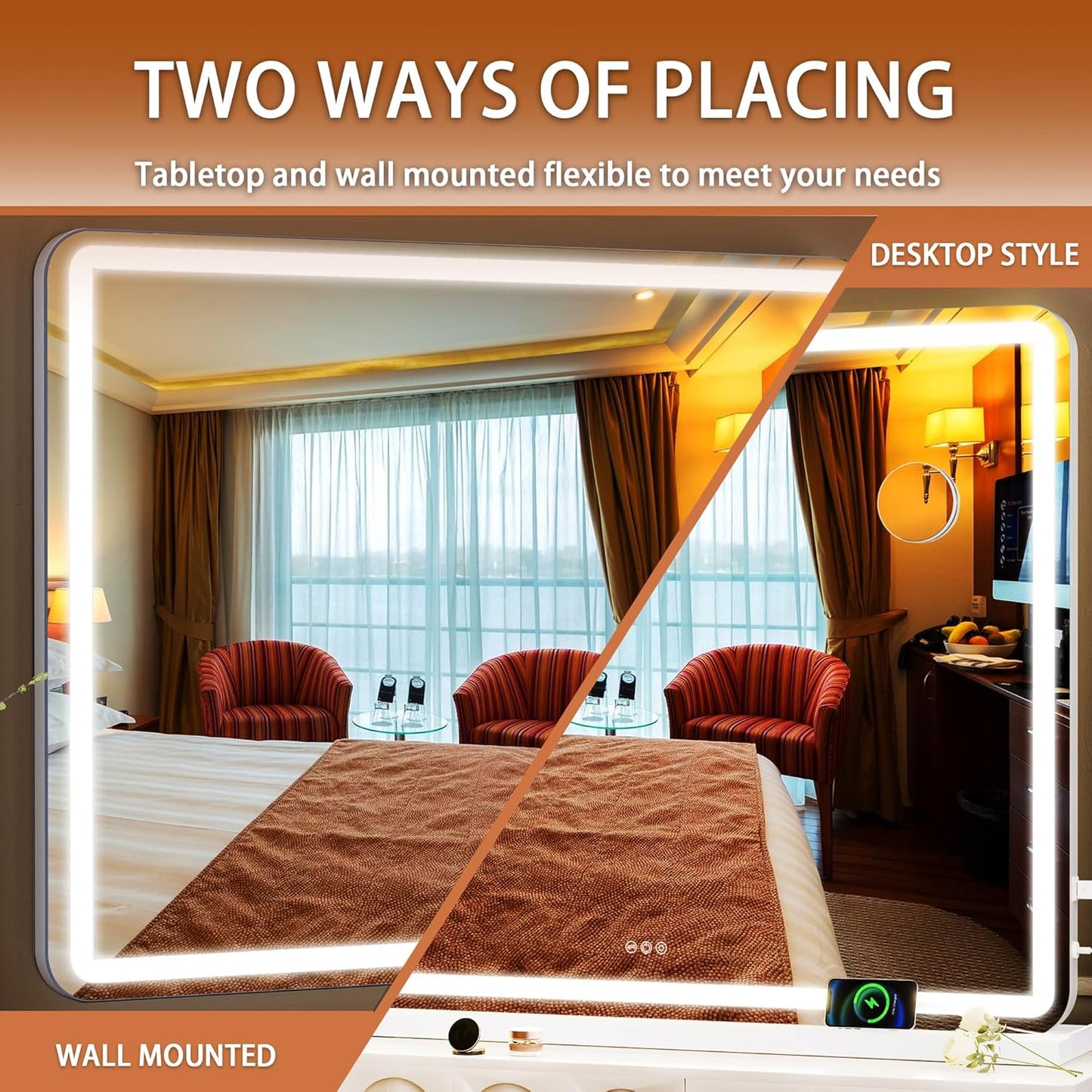 Hasipu Vanity Mirror with Lights, 39.4" x 30" LED Makeup Mirror, Lighted Makeup Mirror with Dimmable 3 Modes, Touch Screen Control Vanity Mirror Round White