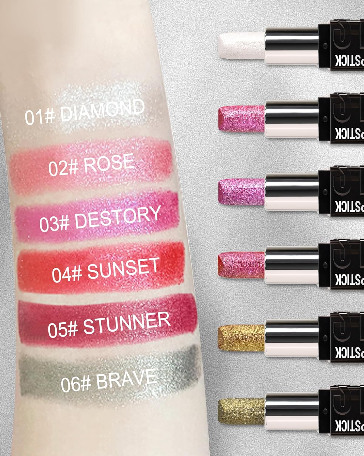 Diamond Glitter Matte Lipstick, Long Lasting Waterproof Ruby Red Metallic Sparkling High Pigment Non-Stick Lip Tint Lip Gloss,Full-coverage Lipgloss, Mother's Day Lip Makeup Gift for Women Girl-04