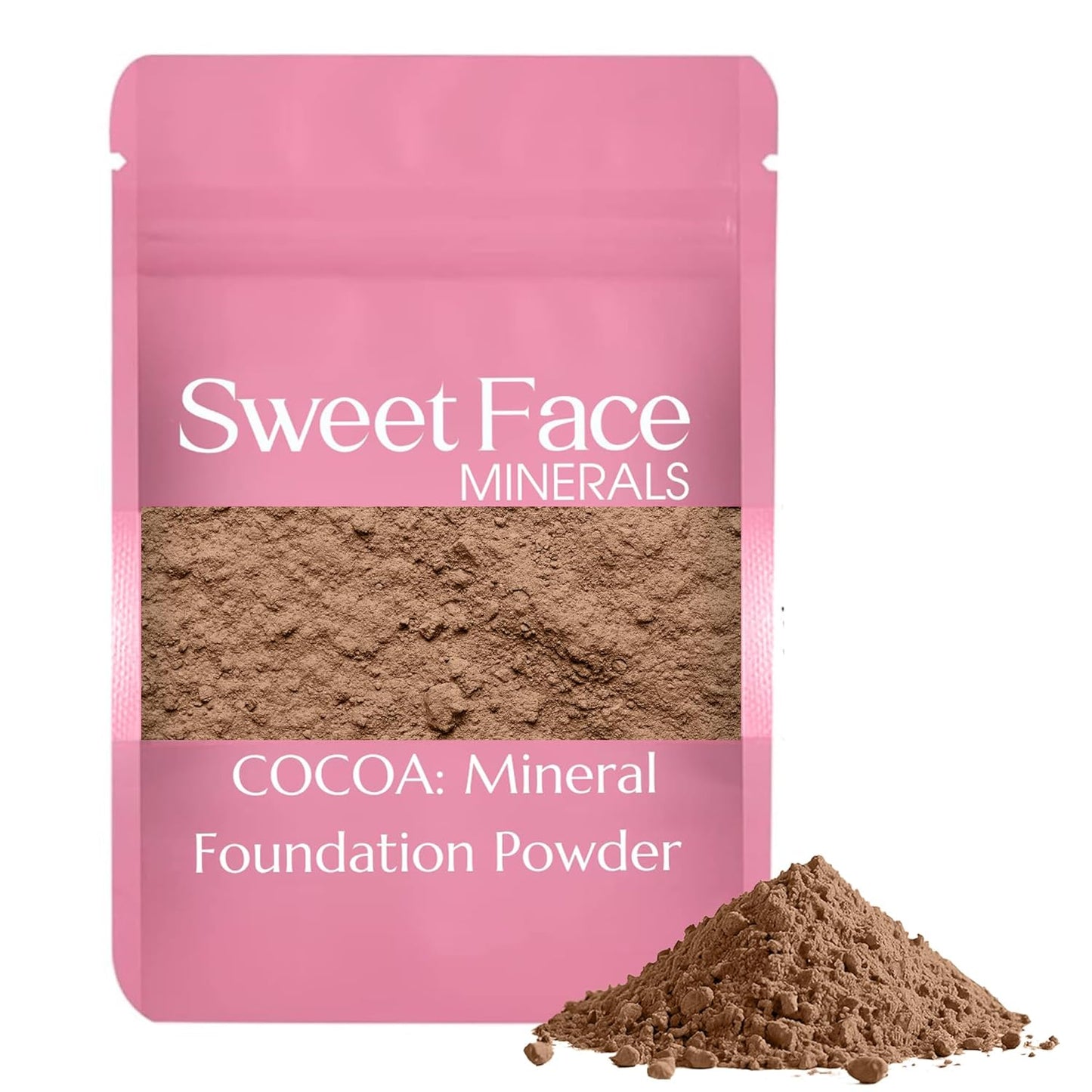 Foundation Powder Refill (COCOA) (1 Pound Bag) By Sweet Face Minerals, Lightweight Mineral Loose Makeup Powder with SPF 20, Full Coverage Flawless Finish, Talc-free, Cruelty-Free, Refillable Pouch