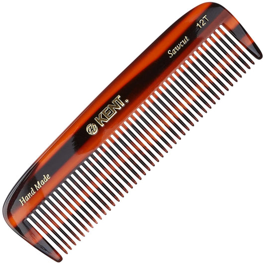Kent 12T Wide Tooth Detangling Comb - 5.5" Handmade Pocket Comb for Thick, Curly, and Wavy Hair, Large Tooth Grooming for Hair, Beard, and Mustache - Saw-Cut and Hand Polished