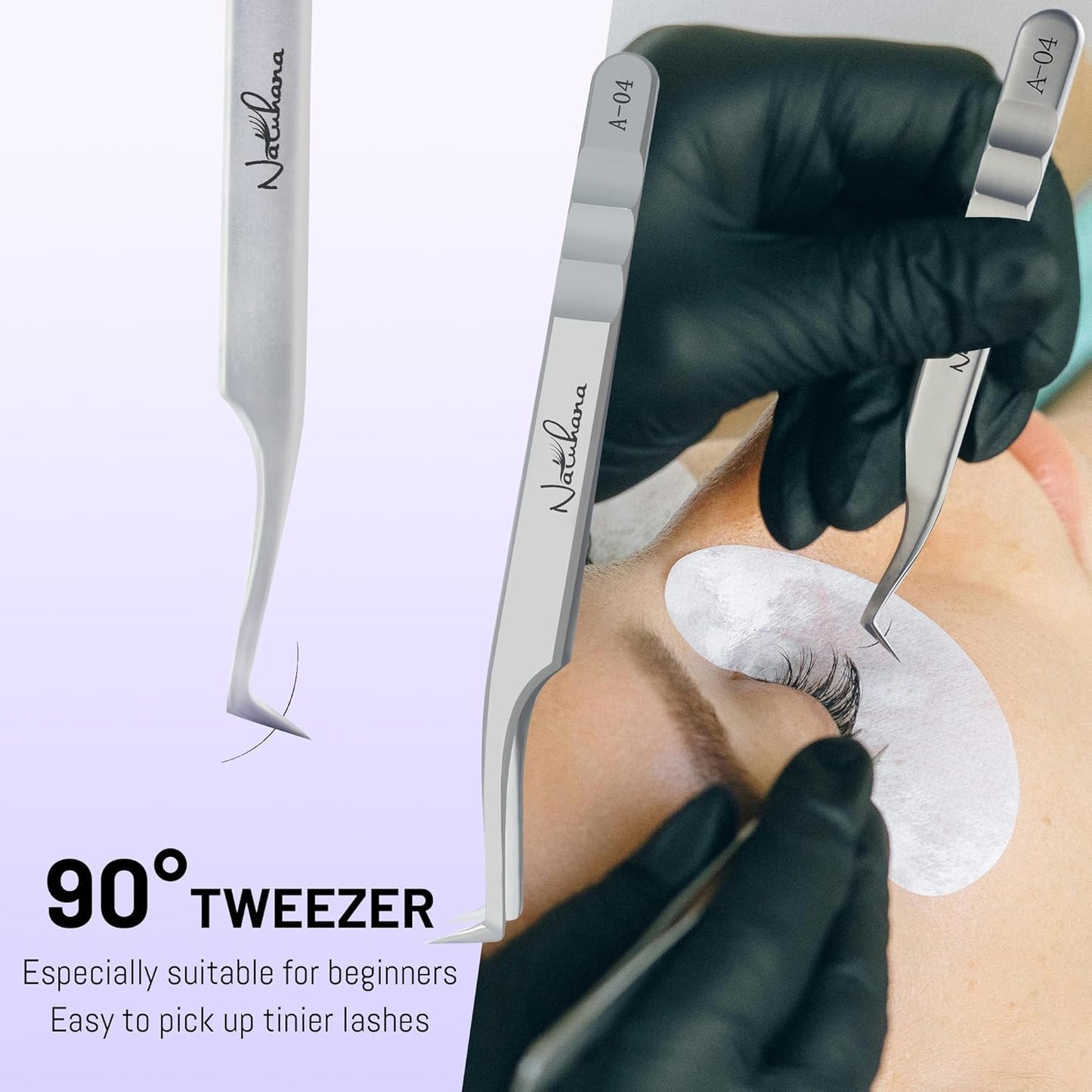High Precision Lash Tweezers for Individual and Volume Eyelash Extensions Premium Stainless Steel Curved Fiber Tip Professional Isolation Tweezer
