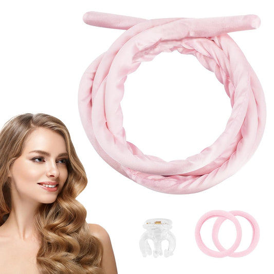 Pinkiou Heatless Curlers Overnight,Hair Curler to Sleep In, No Heat Hair Roller for Long & Short Hair, Heatless Curling Set with 2 Scrunchies (Pink)