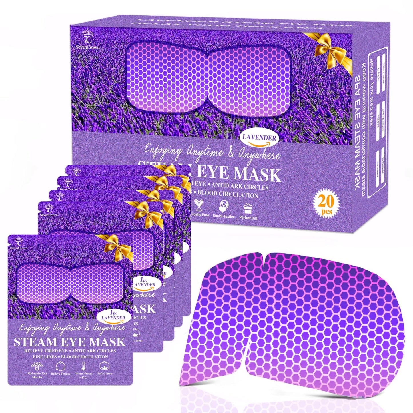 Sleep Mask,Steam Eye Mask for Travel Essentials, Warm Compress for Eyes,Heated Eye Masks for Dark Circles and Puffiness & Soothe Tired Eyes, Self Care SPA Relaxation Gifts for Women Lavender 20 Pc
