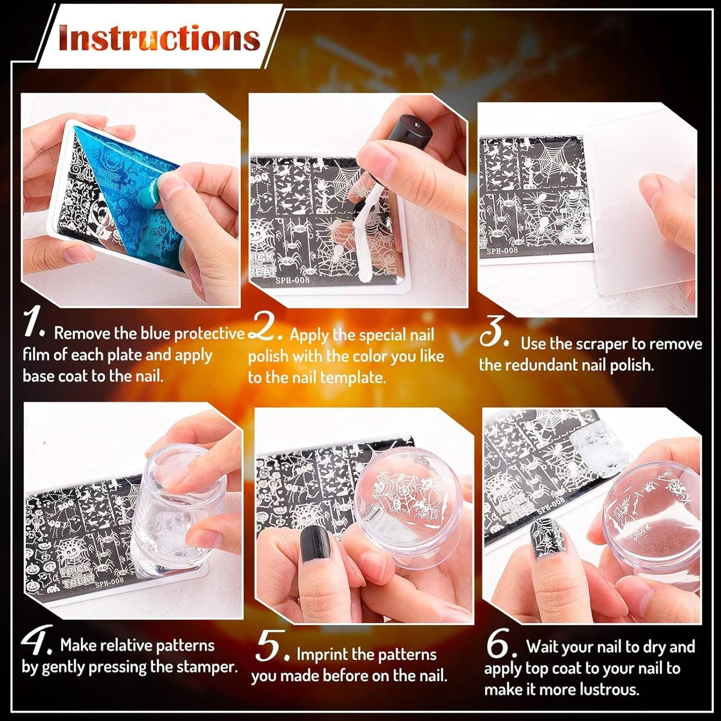 Whaline 6Pcs Spring Floral Leaves Nail Plates Stamping Set Plant Leaves Stamp Templates Nail Art Plates for DIY Print Manicure Salon Design