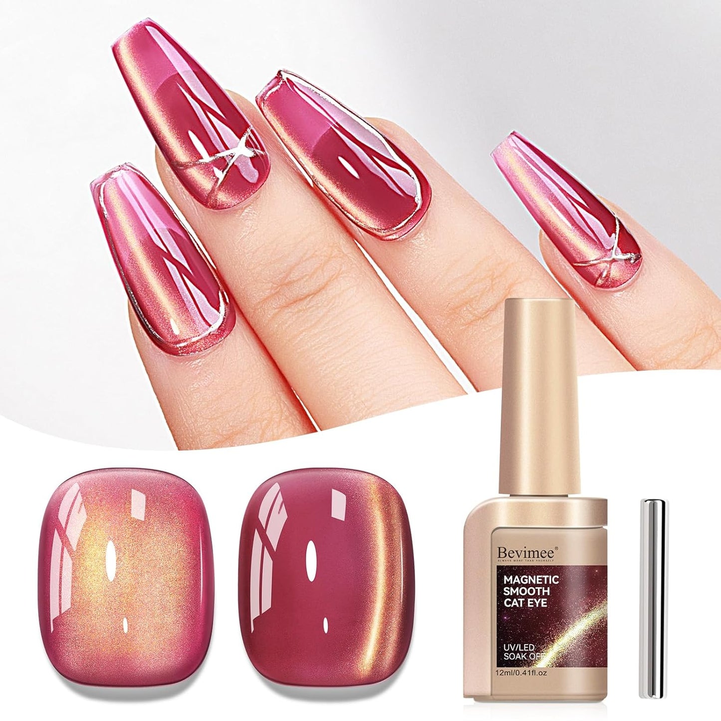 Cat Eye Gel Nail Polish Red Glass Jelly Magnetic Nail Polish Gel Shimmer Glitter Gloss Shine Holographic Wine Color Velvet For Nail Art Manicure DIY At Home 12ml