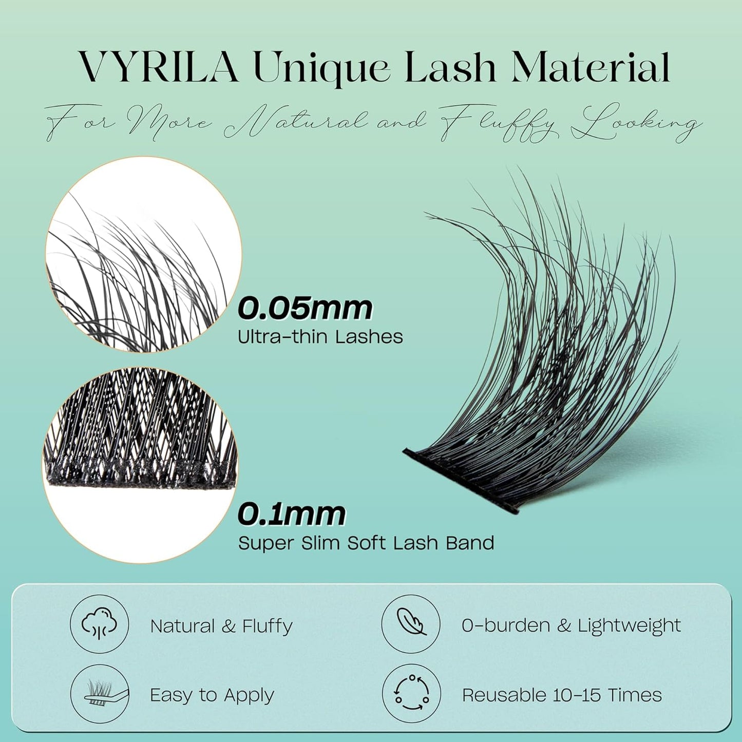 Lash Clusters 0.05mm Individual Lashes, 3D Wispy Lashes Clusters, 0.1mm Super Thin Band Resuable Natural Lashes,C Curl Faux Mink Lashes,180pcs Lash Extension (Green Lushy-C-0.05-8-16mix)