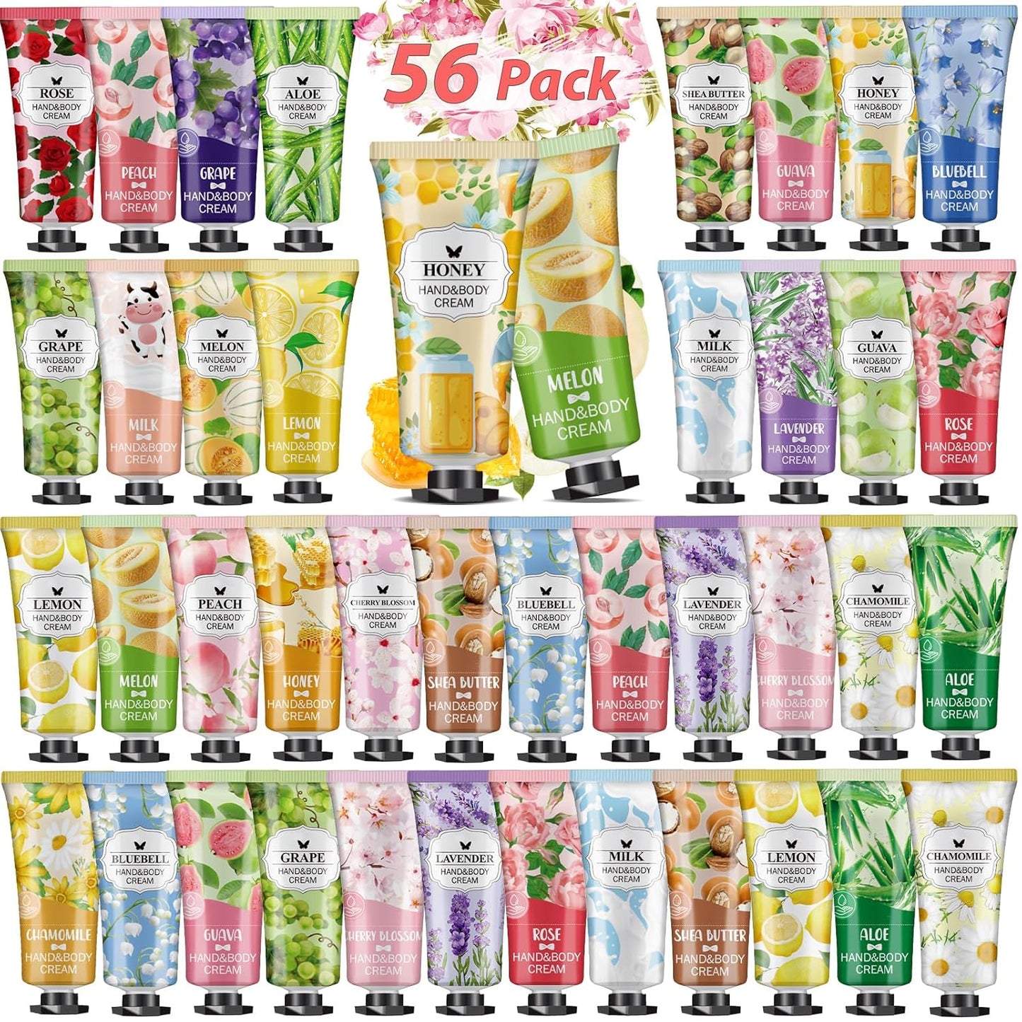 VESPRO 56Pack Hand Cream Gifts Set For Women, Thank You Gifts, Bulk Hand Lotion Travel Size for Dry Cracked Hands, Mini Hand Lotion for Birthday Gifts, Bridal Shower Favors and Small Gifts for Women