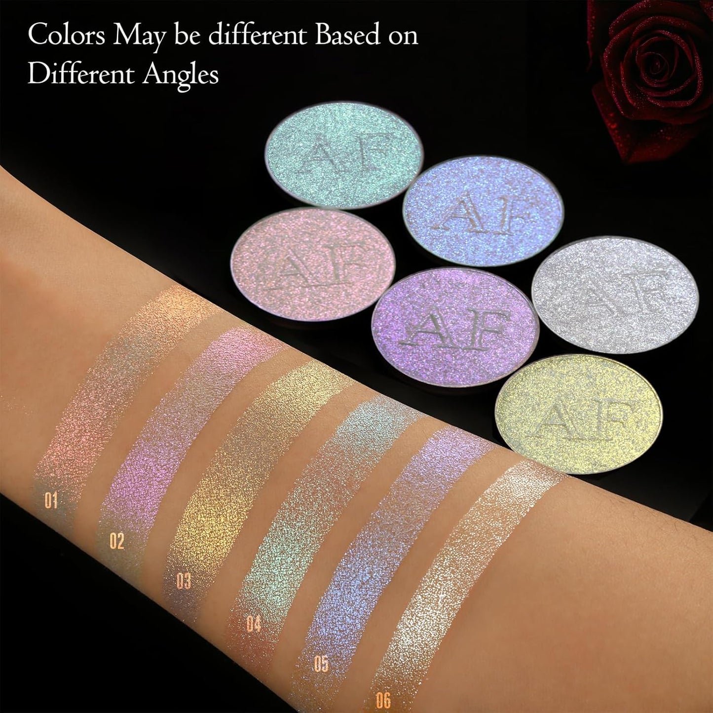 Highlighter Makeup Palette, Long Lasting New Formula, Fairy-like Sheer Glow, Translucent Pink and Silver Shimmer, Ideal for Face and Body Contour and Cheek Highlight,#1