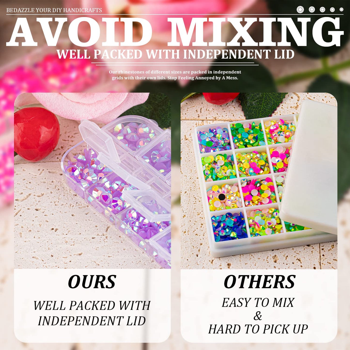 7000PCS Resin Rhinestones with Tweezers for Crafting, 2/3/4/5/6mm Flatback Jelly Rhinestones, 4 Box Lavender Purple AB Non Hotfix Crystal Gems for DIY Crafts Mugs Tumblers Clothes Makeup Nail