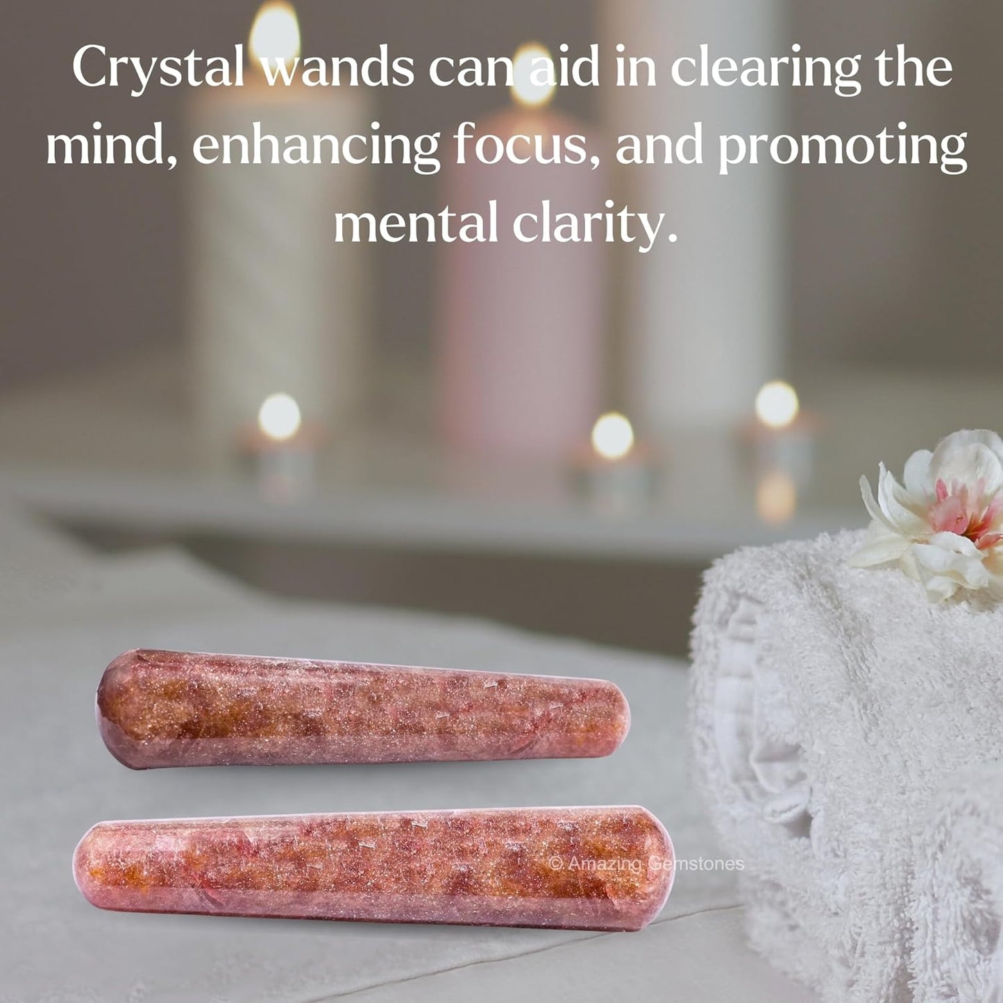 Amazing Gemstone Strawberry Quartz Crystal Wand Massage Stick - Pelvic Wand Gua Sha for Adults - Crystals and Healing Stones Massage Wands for Adults Gifts (Smooth)