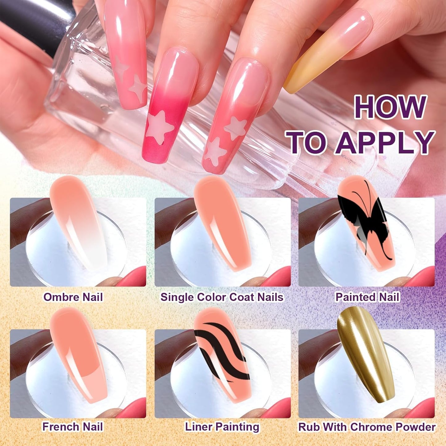 Gradient Painting Gel, 4 Colors Ombre Gel Nail Polish Include White Nude Almond Black Sponging for Pigment Pat Nails French Manicure Soak Off UV DIY Nail Art Essentia Set