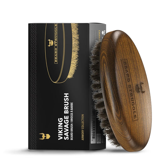 Beard Struggle Men's Beard Brush - Durable Nylon Bristles with Polished Beechwood Handle for Viking Savage Hair & Grooming - Perfect Travel Size