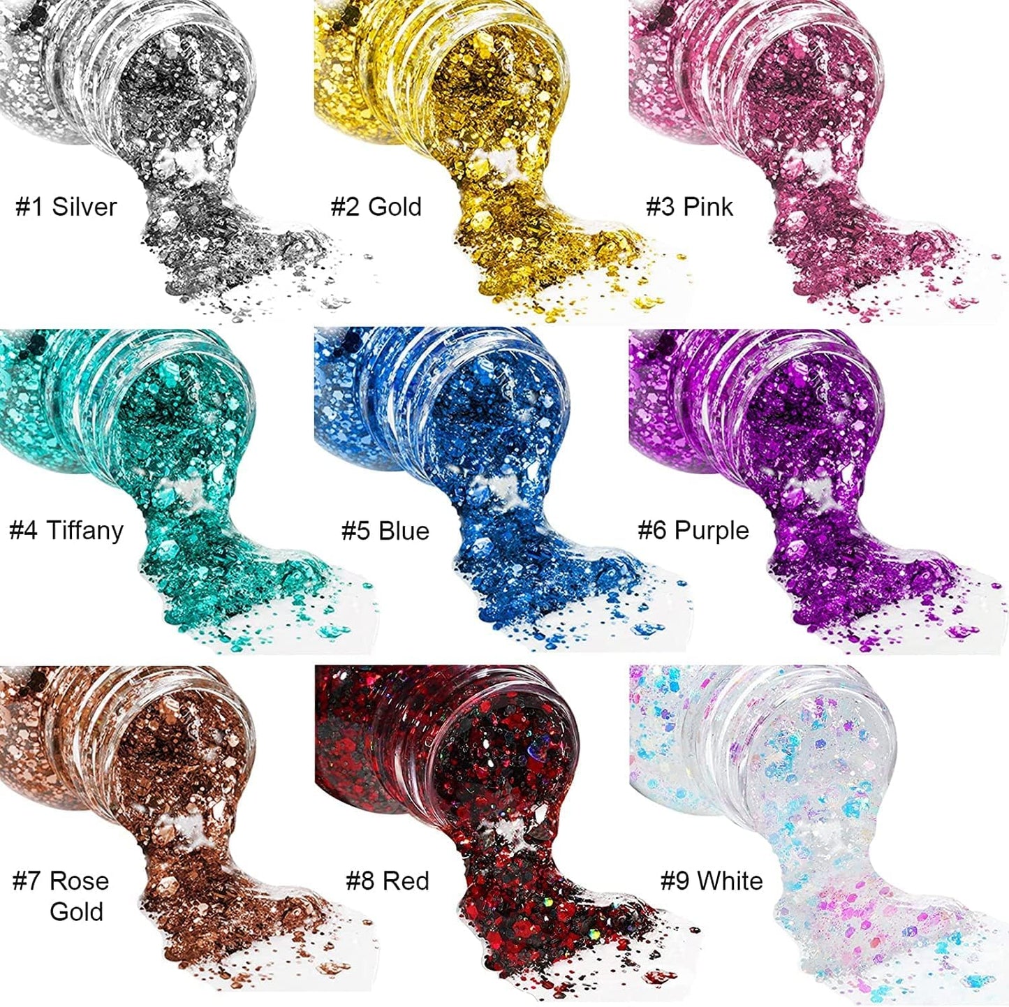 MAEPEOR Chunky Face Body Glitter Gel 19 Colors Mermaid Sequins Holographic Body Glitter Gel Long-Lasting Festival Makeup Glitter Paint for Face Body Hair Nails (30g, 05 Blue)