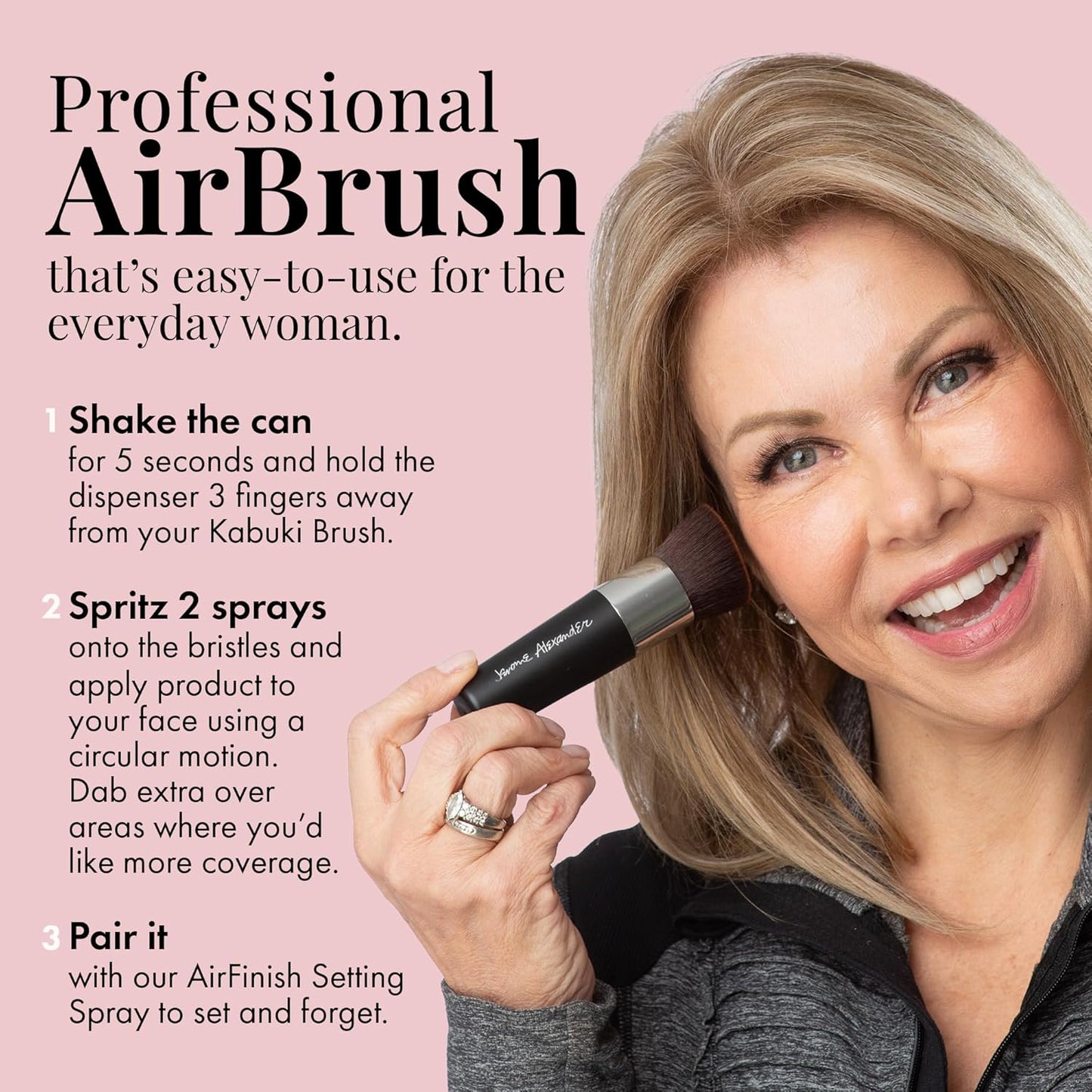 MagicMinerals AirBrush Foundation by Jerome Alexander – 2pc Set with Airbrush Foundation and Kabuki Brush - Spray Makeup with Anti-aging Ingredients for Smooth Radiant Skin - Bright Light