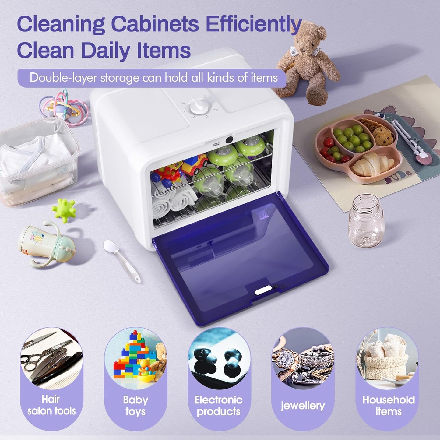 UV Light Nail Tool Cleaning Box,10L Cleaning Supplies for Barber, Multi-Functional Nail Cleaner Box Cleaning Cabinet for Spa Beauty or Home Use