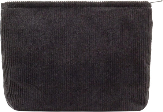 PAZIMIIK Makeup Bag Large Zipper Corduroy Make Up Pouch for Purse Travel Canvas Cosmetic Organizer for Women Brush Storage,Black