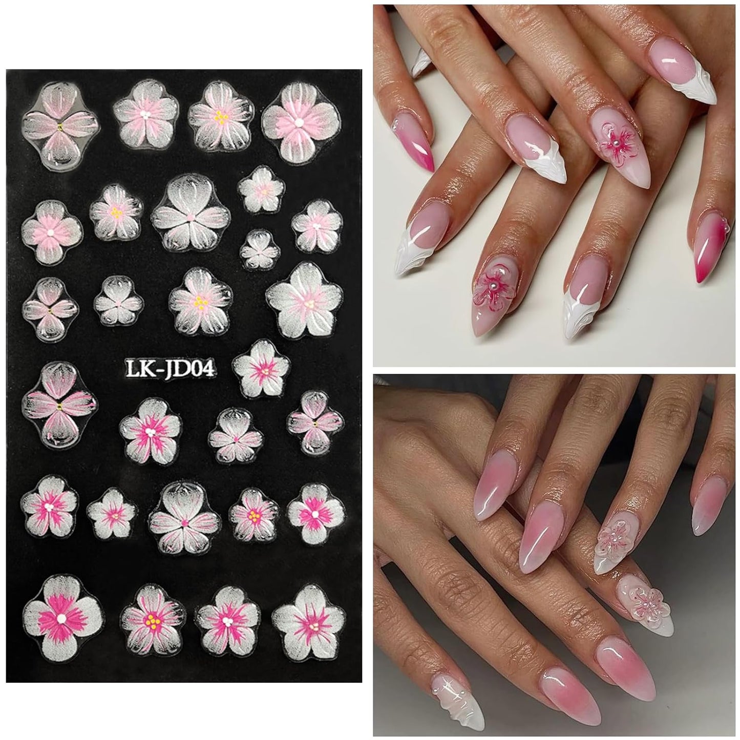 Blush Flower Nail Art Stickers Decals 5D Embossed Nail Decals Spring Summer Frangipani Nails Art Design Self-Adhesive Accessories 3D Flower Nails Stickers for Women Decoration