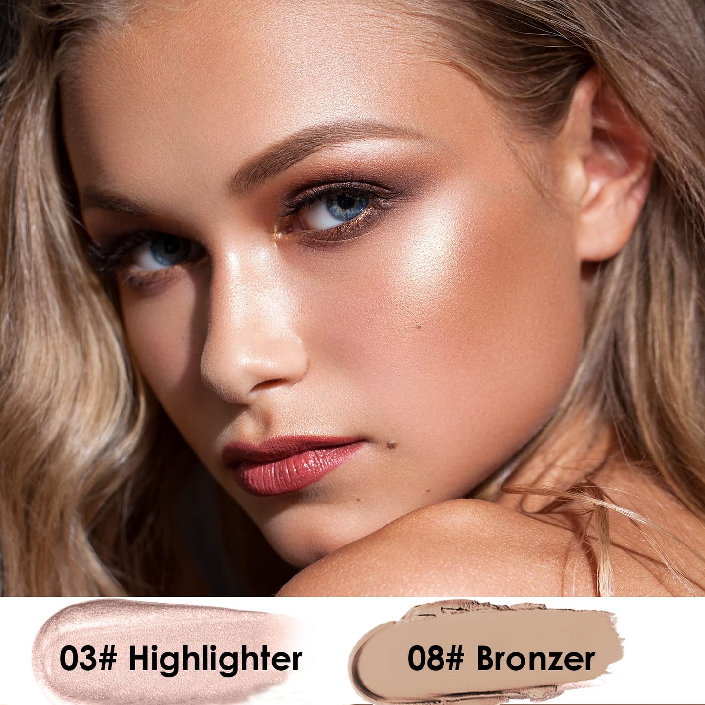 POPMISOLER 2 pcs Makeup Highlighter Stick & Cream Contour Stick, Natural Face Bronzer Stick Cool Toned Contour Kit for Beginners Waterproof Shimmer Highlight Stick, Brightening Foundation Stick