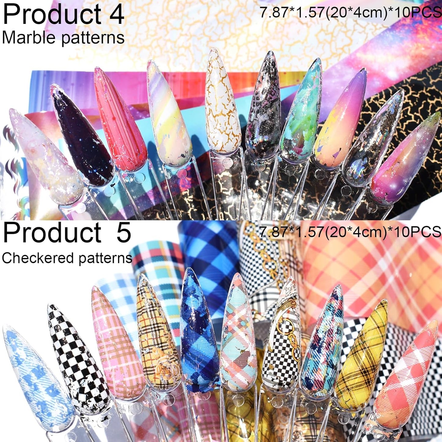Nail Art Transfer Foils, 60 Pieces, Mixed Designs - Dried Flowers, Iridescent, Animal Print, Marble, Checkered Patterns, 1 Pcs Nail Art Engraving Pen Silicone Pen 7.87 x 1.57 inches(60)