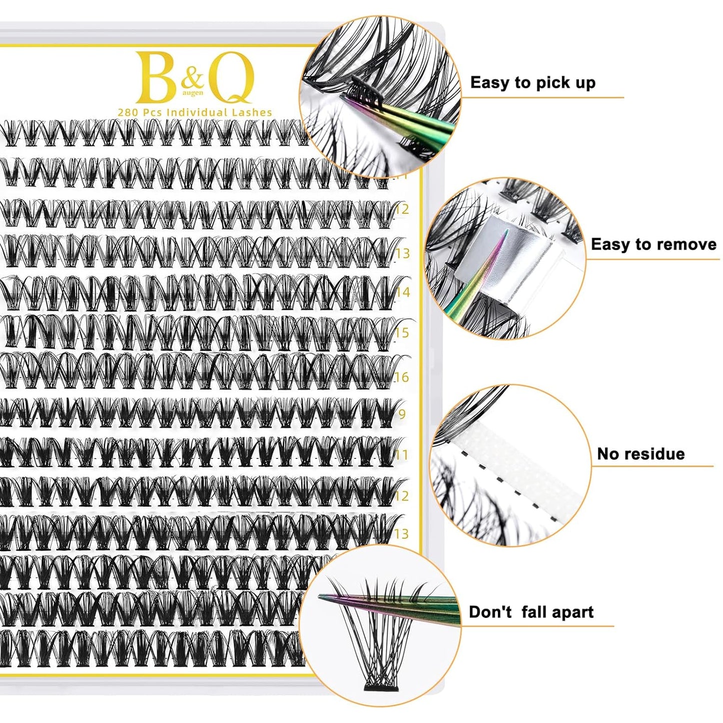 B&Qaugen Lash Clusters 30D 50D-C-9-16MIX Individual 280 Clusters False Eyelash 9-16MIX Lash Clusters Extensions DIY Eyelash Extensions at Home (30D 50D,C-9-16MIX)