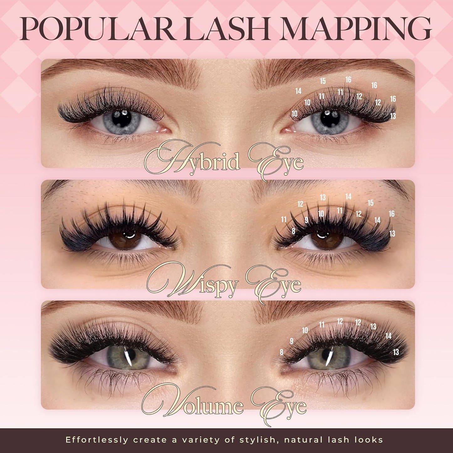 LASHVIEW Volume Lash Extensions 0.03-0.20 J/B/L/C/CC/D Curl 8-16mm Mixed & Single Length Tray, Soft Matte Dark Professional Eyelashes Extension(0.05 C 8-16mm)