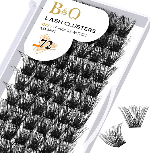 Lash Clusters B02 D Curl 14mm DIY Eyelash Extensions C D Curl B&Qaugen Mega Volume Individual Lashes Eyelash Clusters Extensions Individual Lashes Cluster DIY at Home 72 Clusters Lashes (NM-D-14mm)