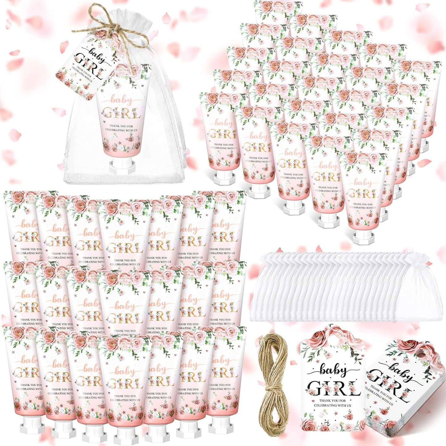 48 Sets Baby Shower Hand Cream Party Favors for Guests Gift Bulk Travel Size Hand Lotion Set for Baby Shower Wedding Christmas(Baby Girl)