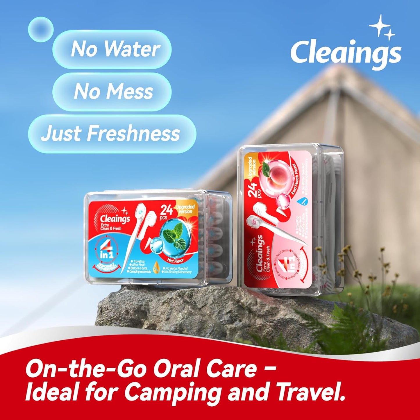 cleaings® Mini Disposable Toothbrush Set with Toothpaste – Travel Essentials, Portable Toothbrush for Women & Men, Camping, Road Trip, Vacation, 24 Count-Mix Flavor（Pack of 1）