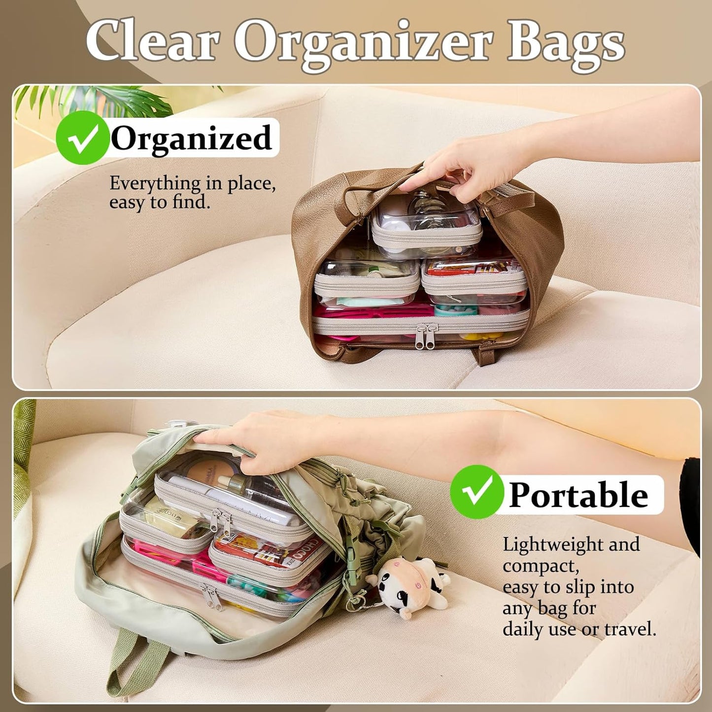 4 pcs Clear Zipper Pouches,Hard Shell Zipper Case, Toiletry Bag for Travel, CLear Diaper Bag, Toiletry Pouch, Travel Organizer, Clear Cosmetic Bag,Toy Storage Bins (M+3S) (Gray)